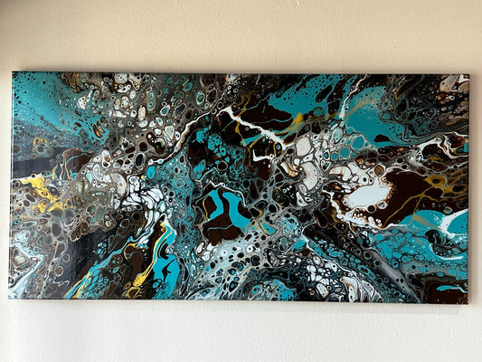 Original Hand Created Arcrylic Pouring and Fluid Art Painting on 15"x30" Canvas~ Varnished