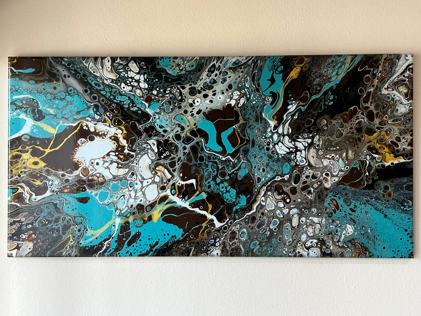 Original Hand Created Arcrylic Pouring and Fluid Art Painting on 15"x30" Canvas~ Varnished