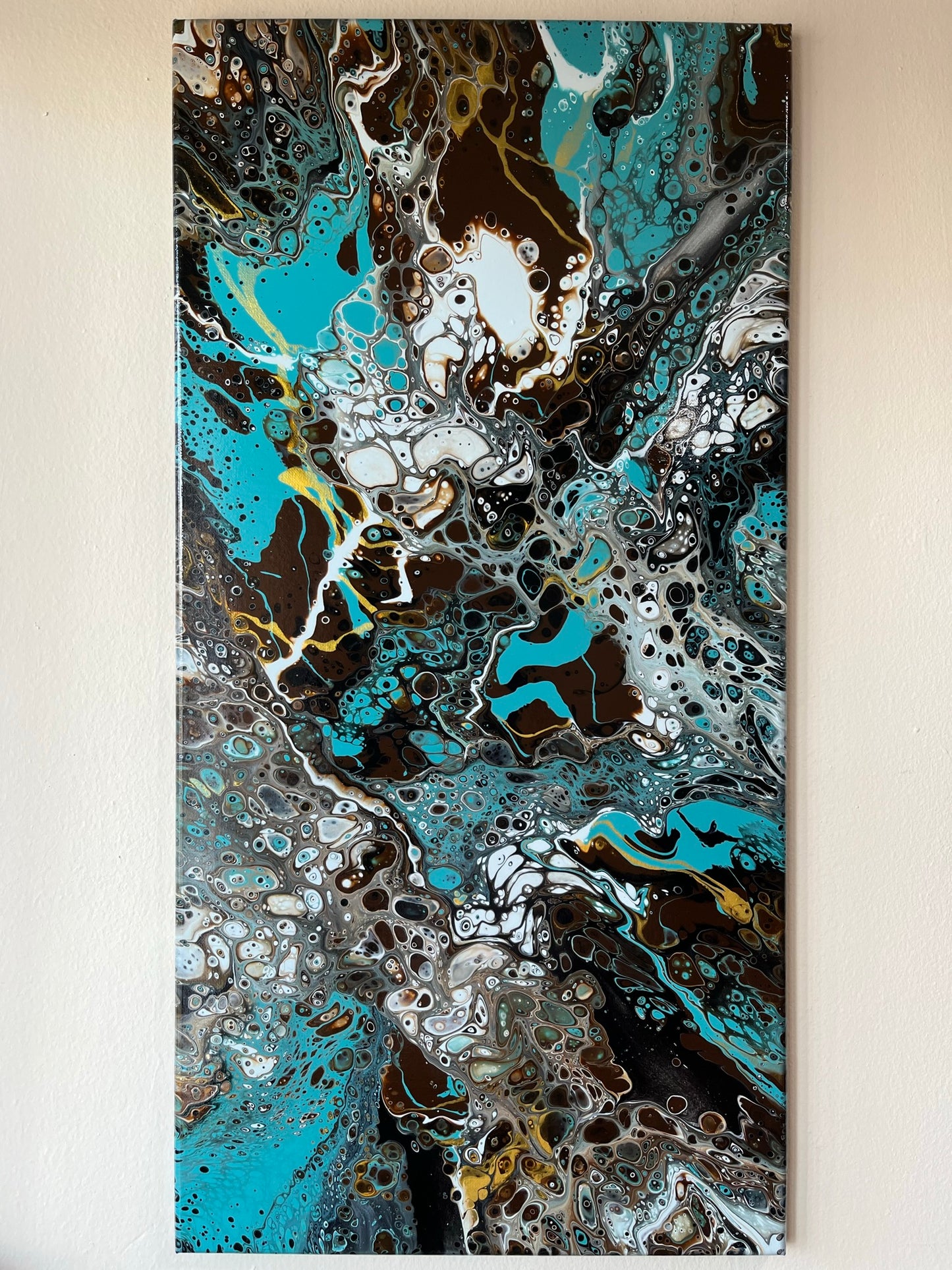 Original Hand Created Arcrylic Pouring and Fluid Art Painting on 15"x30" Canvas~ Varnished