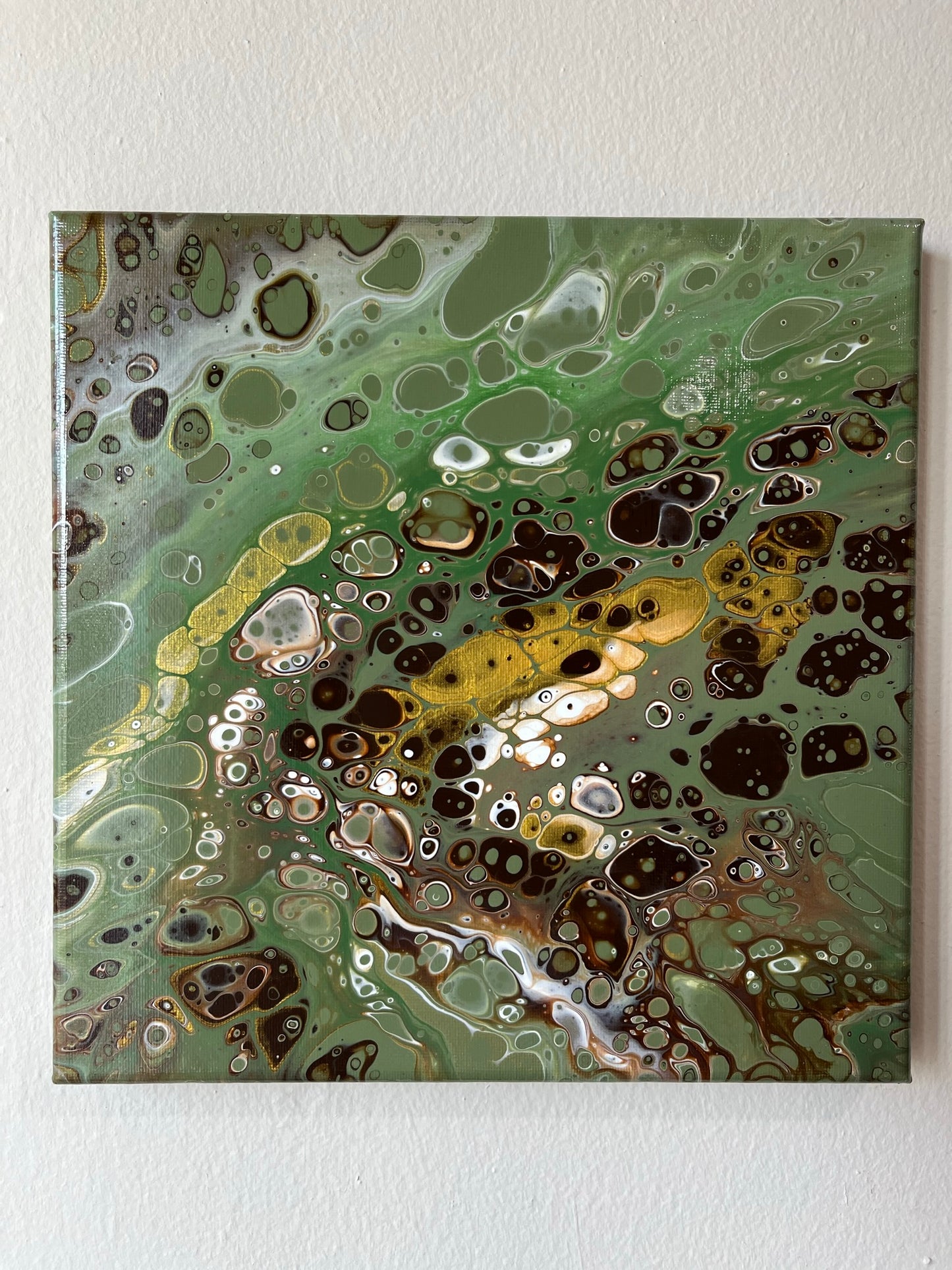 Original Hand Created Arcrylic Pouring and Fluid Art Painting on 10"x10" Canvas~ Varnished