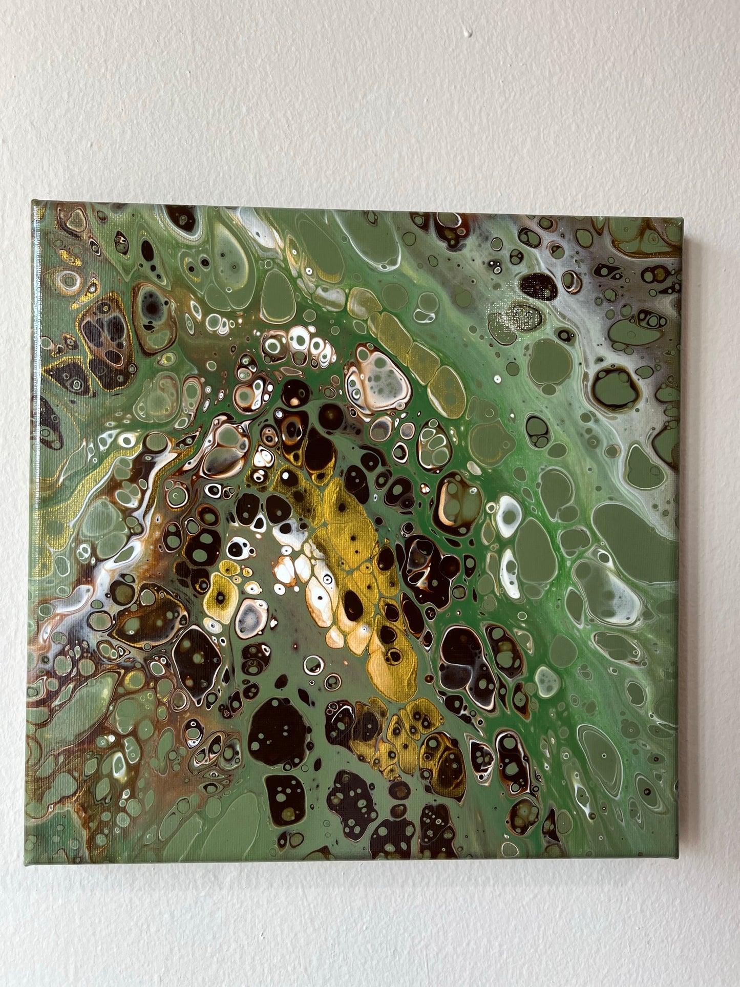 Original Hand Created Arcrylic Pouring and Fluid Art Painting on 10"x10" Canvas~ Varnished