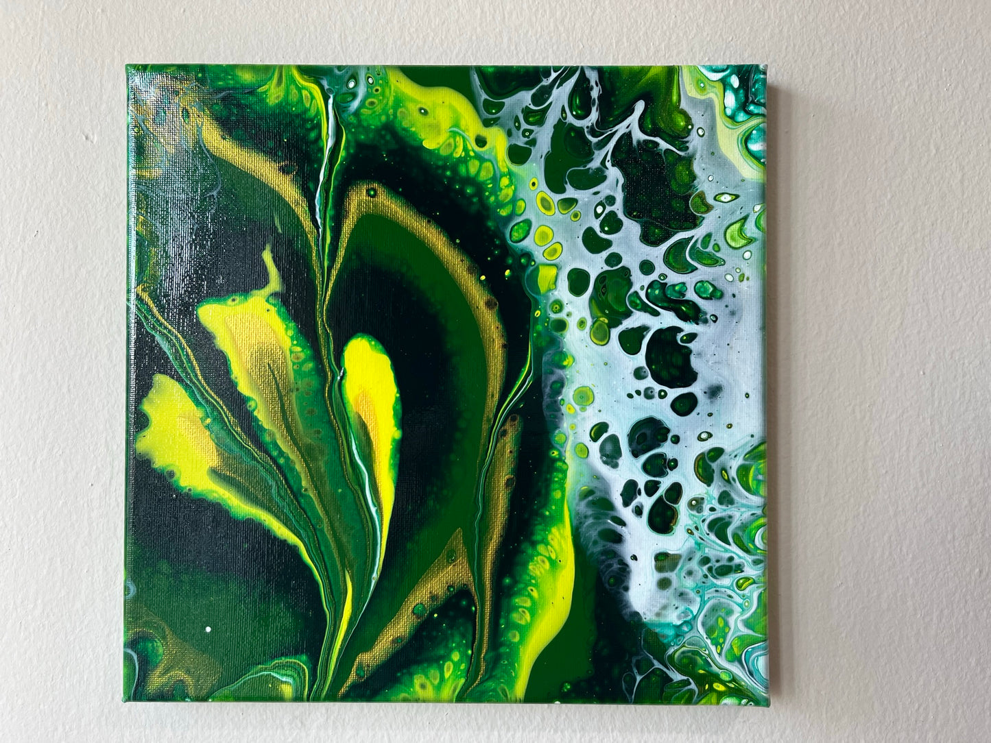 Original Hand Created Arcrylic Pouring and Fluid Art Painting on 10"x10" Canvas~ Varnished