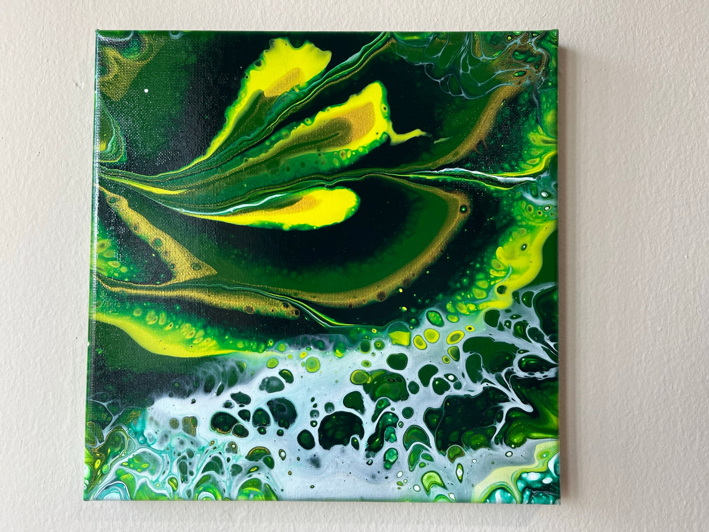 Original Hand Created Arcrylic Pouring and Fluid Art Painting on 10"x10" Canvas~ Varnished