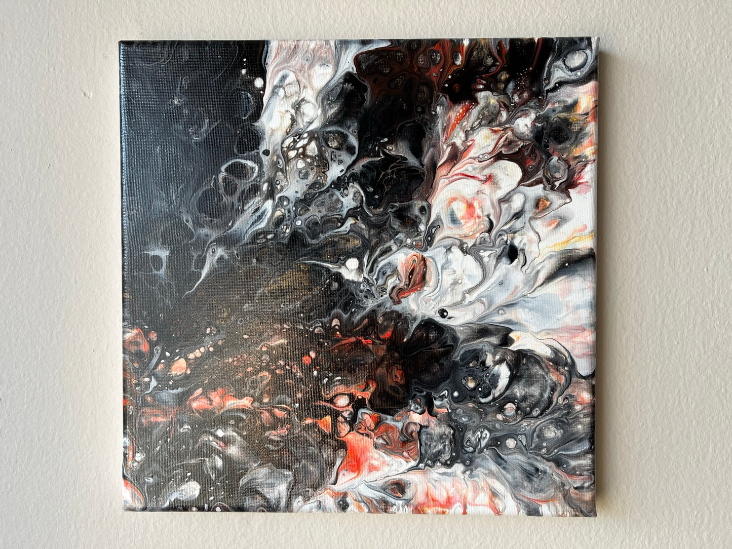 Original Hand Created Arcrylic Pouring and Fluid Art Painting on 10"x10" Canvas~ Varnished