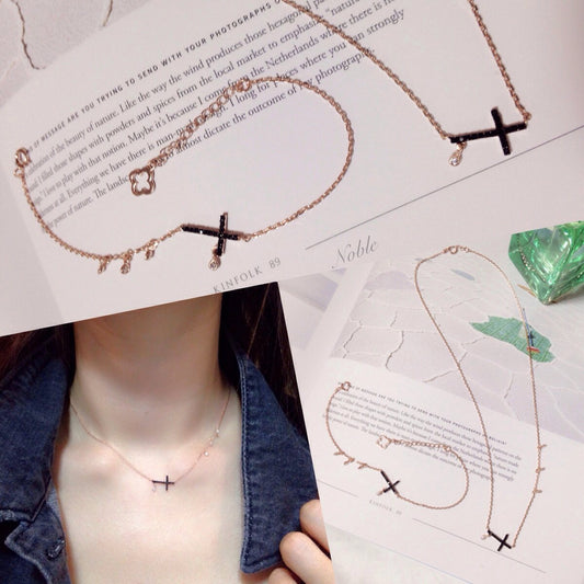 Noble Cross Pendant Necklace - 925 Sterling Silver (18K Gold plated) - Made in Korea - Palace Buy